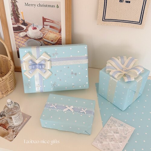 古早韩味蓝色波点礼品纸欧雅纸高颜值花艺装饰纸打包内衬纸送闺蜜