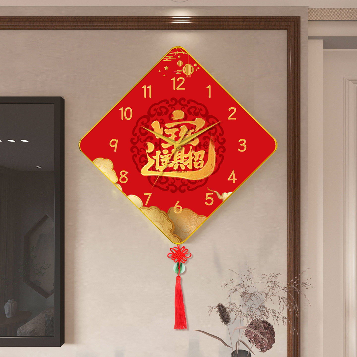 菱形中国风钟表挂钟免打孔挂表