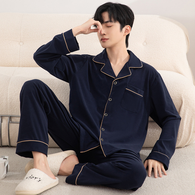 睡衣男春秋德绒2025新款男款长袖套装纯色简约青少年家居服秋冬季