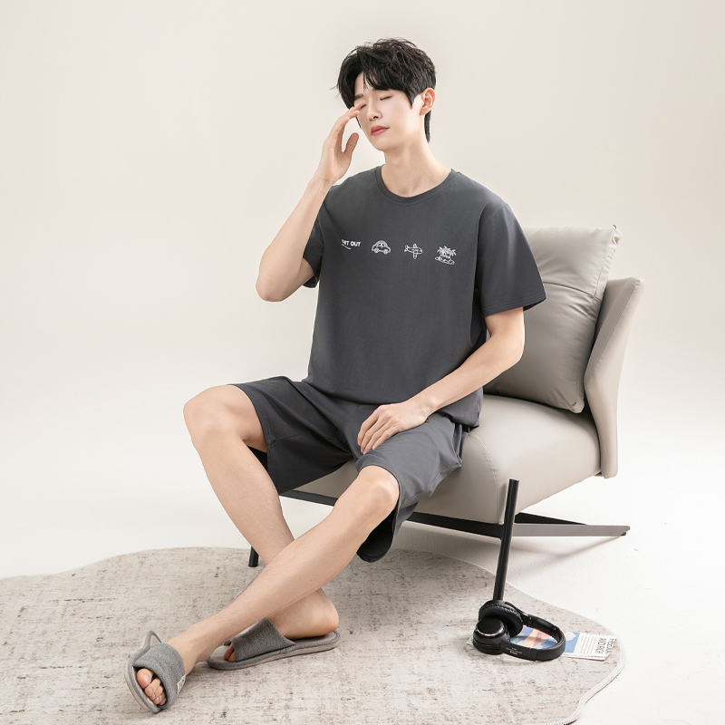 睡衣男士夏季纯棉薄款青年简约休闲短袖短裤套装夏天高级感家居服