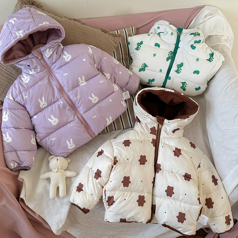 两面穿卡通男童棉服女童棉袄连帽加棉加绒宝宝外套儿童3中小童6岁