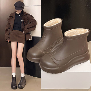 冬季雨雪天保暖锁温雨鞋女款外穿加棉御寒短筒防水鞋厨房防滑水靴