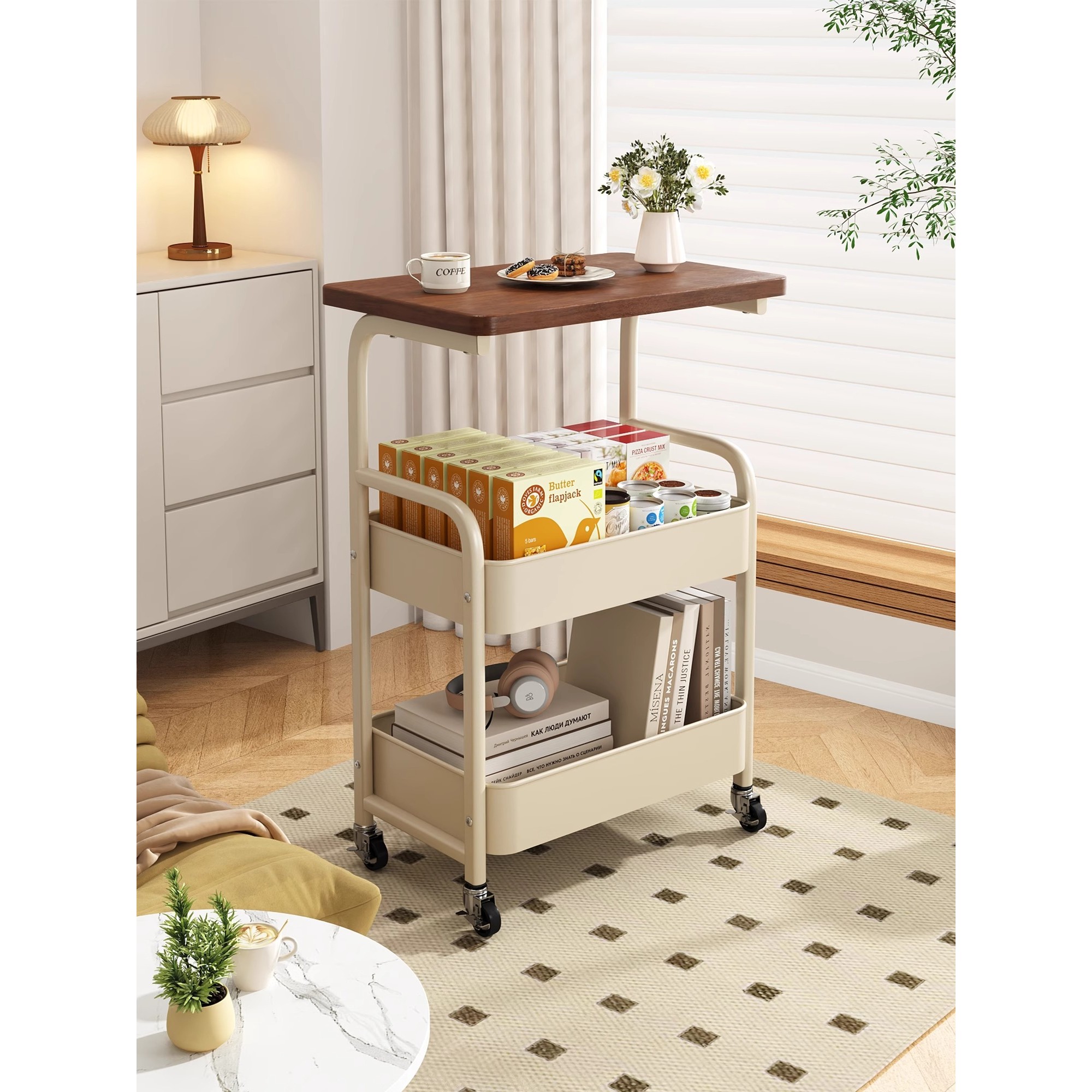 可移动茶几小推车多功能边几