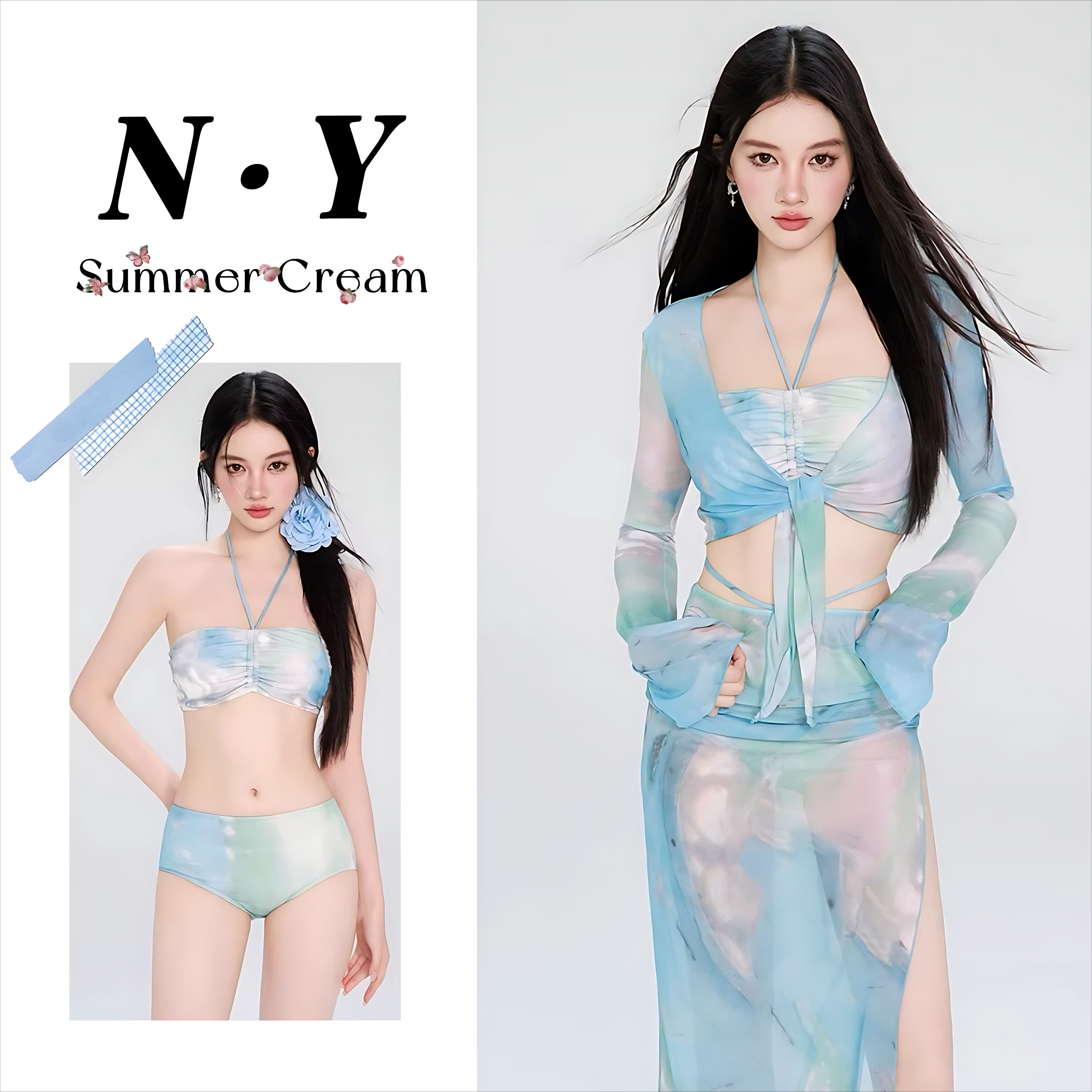 泳衣女款2025年新款长裙分体四件套绝美性感度假比基尼高级感泳装