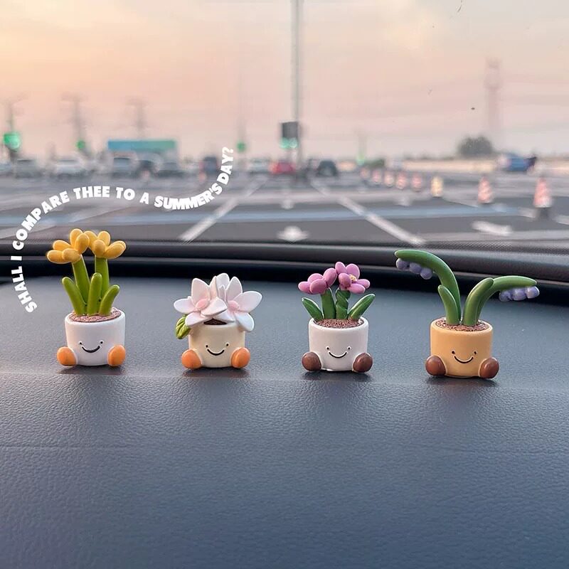 促集可爱花朵盆栽汽车中控台立体