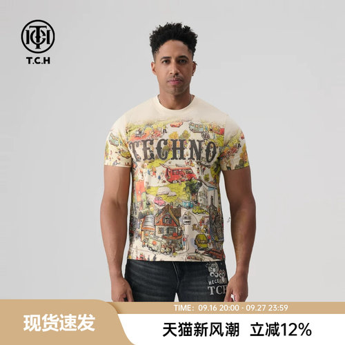 TCH夏新款轻奢系列烫钻个性时尚半袖T恤男女同款T72B106180