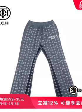 TCH春秋新款烫钻英式复古时尚宽松灰色休闲长裤T72C20E9022