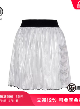 TCH私服烫钻网纱拼接显瘦短款流光压褶复古半身裙女夏T75C22B1002