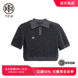 T69A09E8011 针织衫 TCH潮牌烫钻polo时尚 镂空短袖