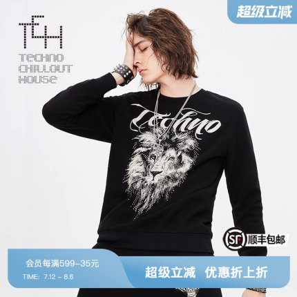 TCH轻奢潮牌大C狮虎兽烫钻套头圆领卫衣男女同款T193118A08