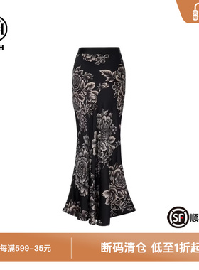 TCH轻奢烫钻工艺显瘦新中式黑色花瓣半身裙女T72B22E9005私服tch