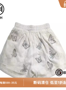 TCH潮牌新中式春秋潮流蝴蝶烫钻白色短裤夏季新款T72B21E9013