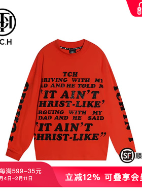 TCH潮牌卫衣春秋新款上衣男女同款红色衣服爆款T21111C6029