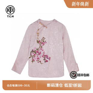 烫钻刺绣休闲长袖 潮牌新中式 T恤T72A08E9002 时尚 TCH新中式