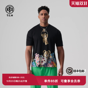 百搭T恤男女同款 时尚 T72B106116 烫钻卡通小熊半袖 TCH夏新款