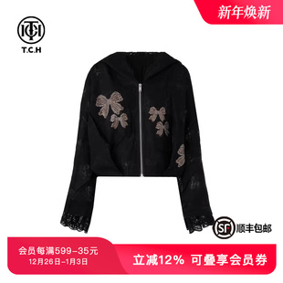 外套T75A17E5015A 百搭拉链衫 TCH私服春秋新款 烫钻蝴蝶结时尚