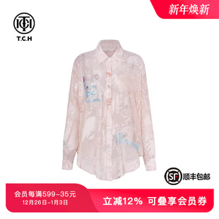 新款 女夏季 T75A13E5028 百搭慵懒风宽松衬衫 TCH私服烫钻印时尚