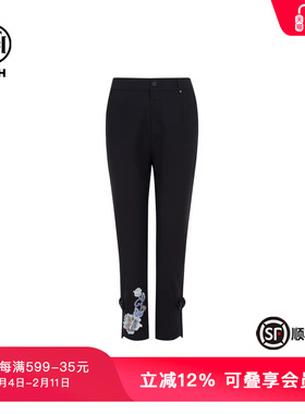 TCH轻奢烫钻工艺新中式黑色修身长裤小脚裤女T72B208002私服tch