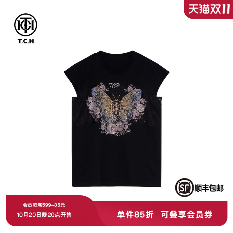 TCH潮牌圆领时尚轻奢百搭烫钻无袖T恤上衣春秋新款T75A10B9087