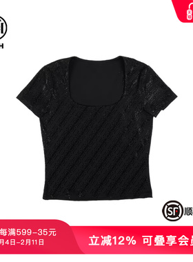 TCH夏季新款轻奢烫钻黑色短袖修身显瘦时尚T恤女T72B106039