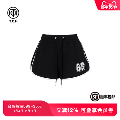 TCH潮牌松紧腰抽绳短款微喇休闲裤春秋新款裤子女S69B216015A