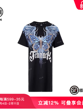 TCH潮牌春秋新款气质时尚重工烫钻黑色连衣裙女T72B30E6038