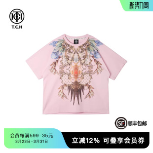 TCH轻奢烫钻工艺时尚 T恤女T75B10E9015 休闲百搭舒适气质短袖