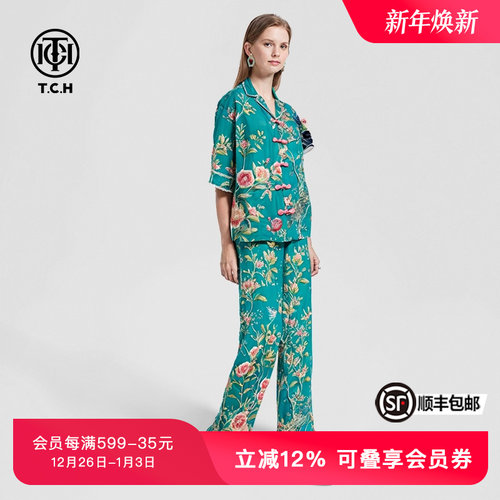 TCH宽松新中式开衫短袖聚酯醋酸