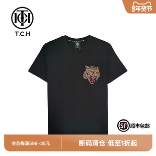 TCH潮牌轻奢潮牌短袖T恤烫钻动物春秋男女黑色商场同款T66C106020