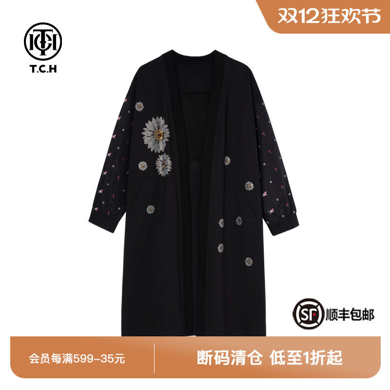 烫钻印花设计感中长款外套