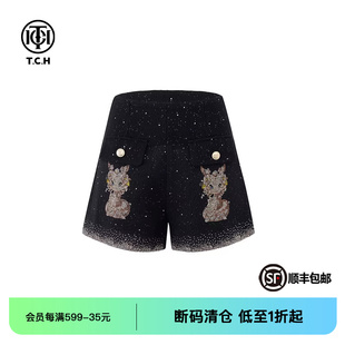 24秋冬新款 T72C21E5023 短裤 TCH私服烫钻金色生肖蛇黑色休闲时尚