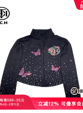 TCH新中式重工烫钻时尚黑色夏款立领防晒衫T72B27E9019