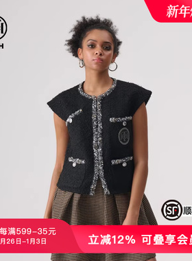 TCH轻奢春新款时尚小香风马甲烫钻无袖手工系列T72A016010