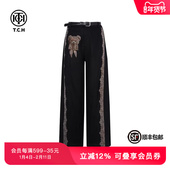百搭休闲长裤 TCH私服烫钻亚麻宽松阔腿显瘦薄款 时尚 女T75B20E5078