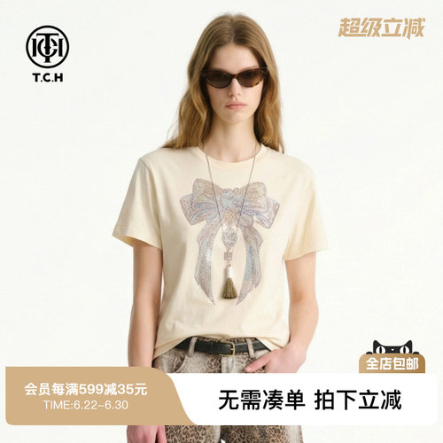 烫钻蝴蝶结T恤短袖轻奢潮牌