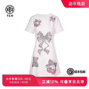 TCH私服烫钻工艺新时尚 淑女百搭潮流连衣裙女T75B30E5103轻奢tch
