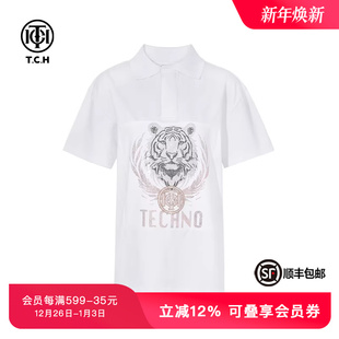 TCH私服烫钻工艺时尚 休闲百搭气质舒适T恤女T75C10B1008轻奢tch