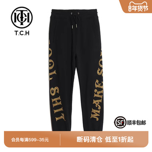 TCH潮牌轻奢潮牌大C烫金钻字母黑色卫长裤新款商场同款T66B206006