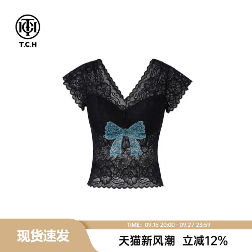 蕾丝烫钻时尚新款蝴蝶结背心