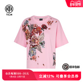 休闲洋气圆领宽松短袖 TCH轻奢烫钻新中式 时尚 T恤女夏T72B10E6065
