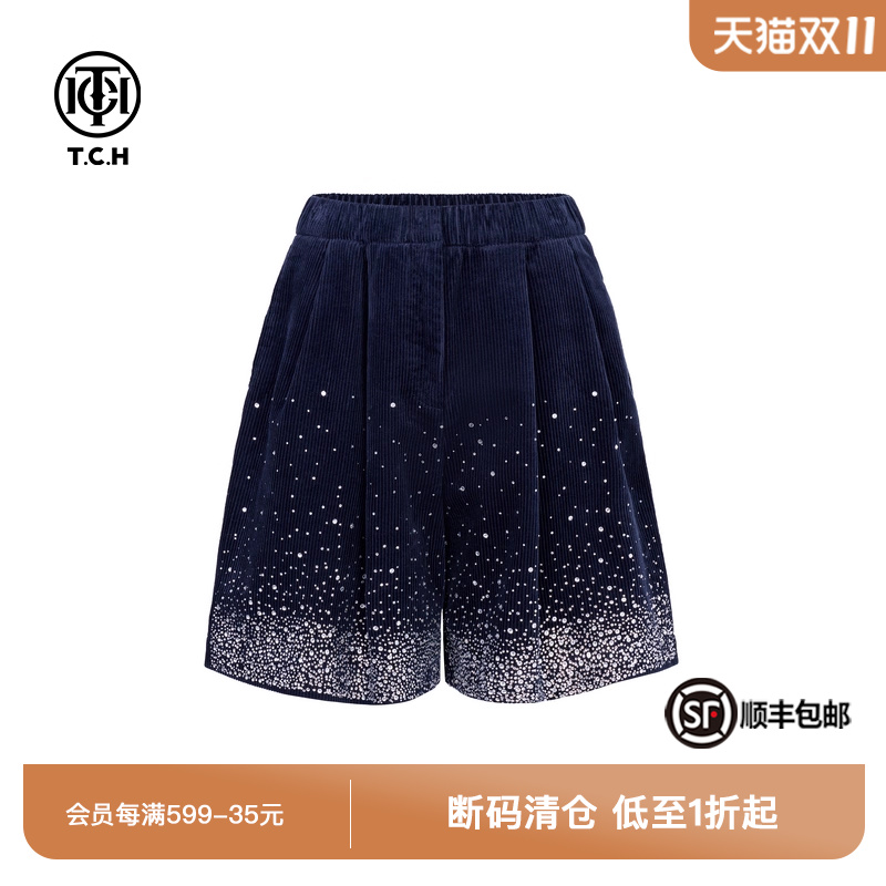 TCH私服烫钻工艺中腰短裤休闲设计师款短裤女T72C21E5004轻奢tch