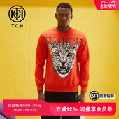 TCH轻奢潮牌卫衣男烫钻豹子头新款 宽松圆领衫 T69A116075