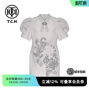 国风连衣裙T72B30E8018 时尚 TCH新中式 系列烫钻立领泡泡袖