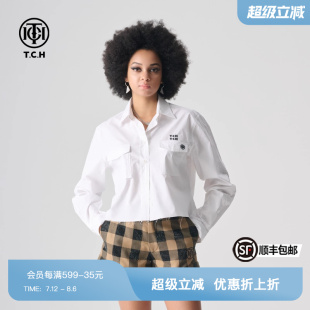 时尚 TCH潮牌烫钻设计感宽松短款 新款 衬衫 T72B136007 上衣2025夏季