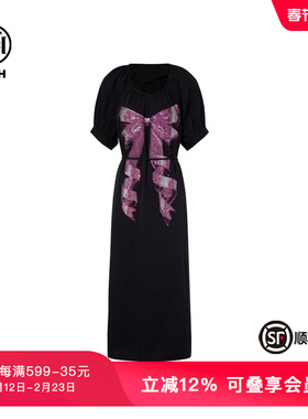 TCH轻奢烫钻时尚休闲宽松气质黑色连衣裙女夏季新款T75A30E1004