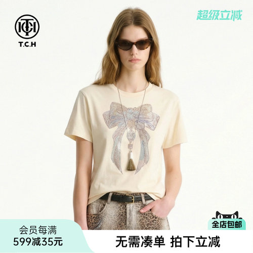 烫钻蝴蝶结T恤短袖轻奢潮牌