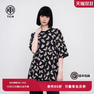 新款 TCH烫钻蝴蝶时尚 夏季 T恤男女同款 圆领休闲百搭街头短袖