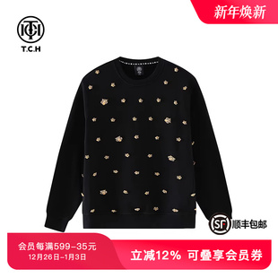 TCH轻奢潮牌重工手缝虎头黑色卫衣T69D11E6012