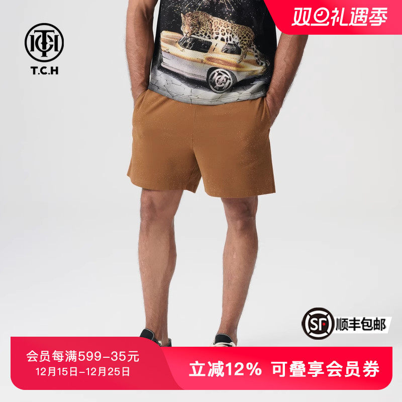 TCH夏季新款烫钻宽松短裤女时尚休闲直筒短裤轻奢T72B216052