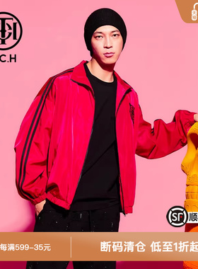 TCH潮牌外套烫钻虎头运动休闲春秋新款男女红色拉链衫夹克